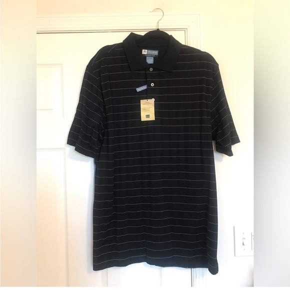 New (NWT) Jos. A Bank David Leadbetter Performance Golf Black Striped Polo Large - Picture 1 of 4